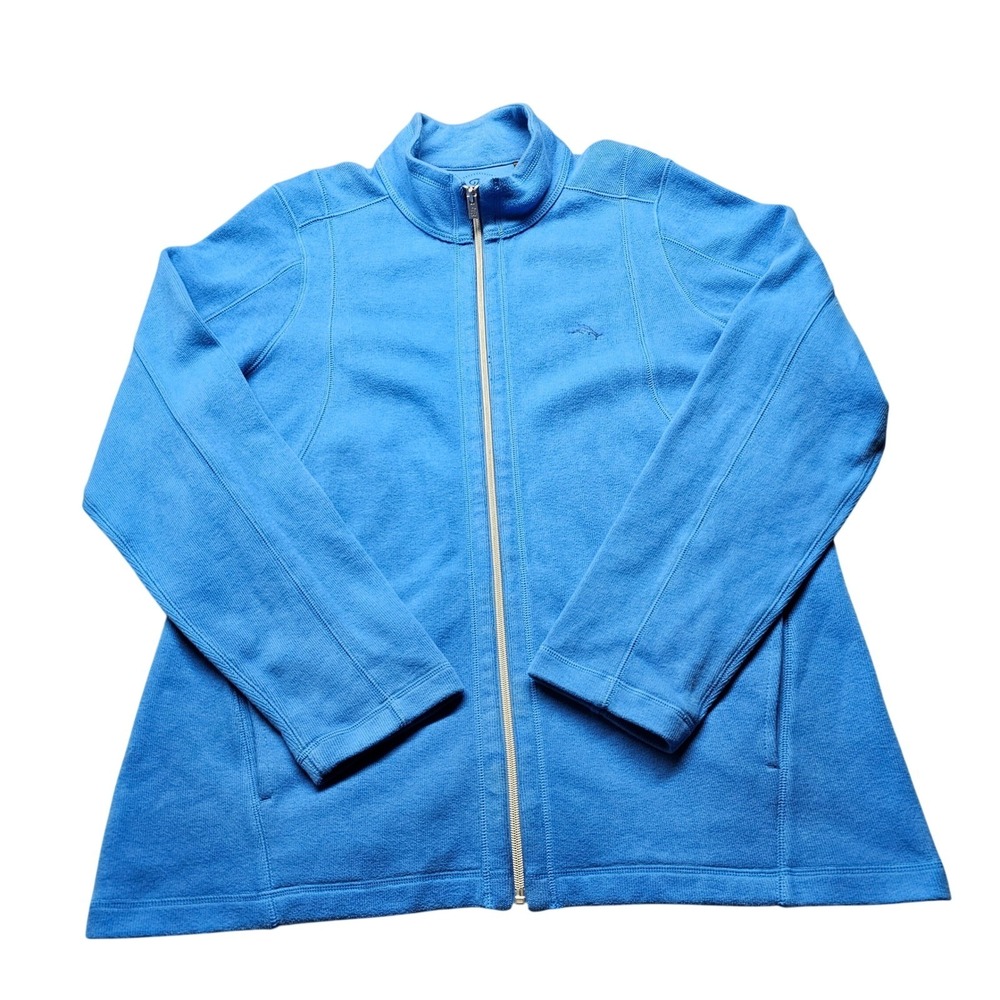 Tommy Bahama Full Zip Jacket Womens XL Blue Cotton Blend Marlin Logo TW210413